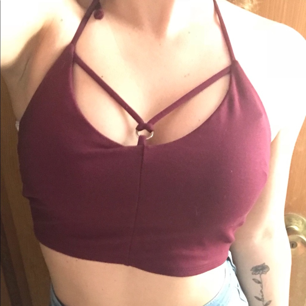 Maroon Cropped Halter Top